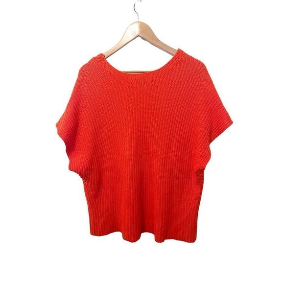 CAbi Ruby Red Slouchy Knit Pullover Short Sleeve V-Neck Sweater‎ - Picture 4 of 6
